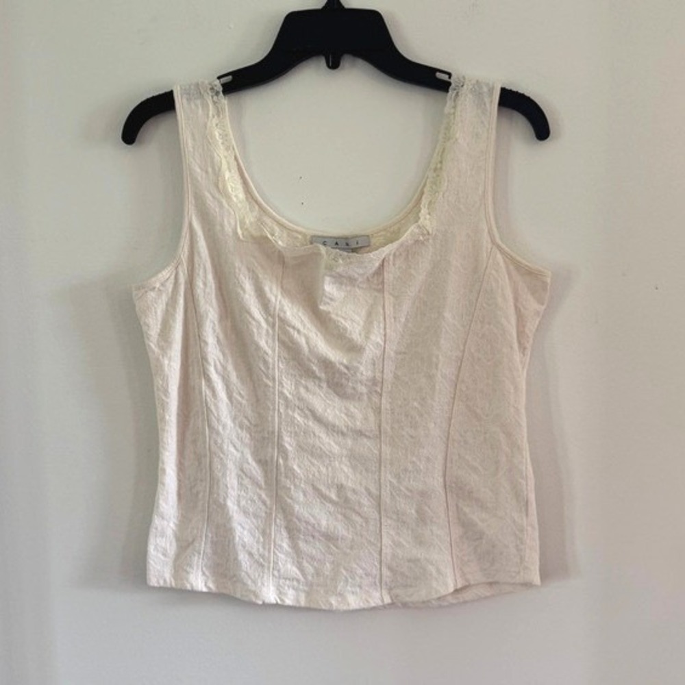 Corset Style Tank Top Large Cream Lace Trim Textured cottagecore boho renfaire